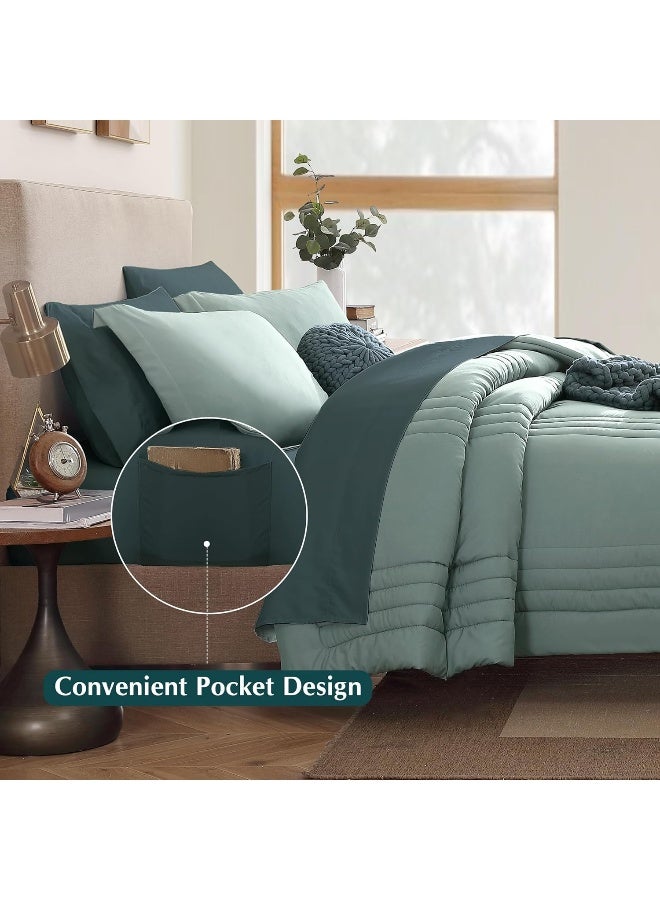 Monbix Queen Comforter Set - 7 Pieces Sage Green Bed in a Bag Queen Bedding Sets with Comforters, All Seasons Comforter Bed Set with Sheets,Pillowcases & Shams - Image 3